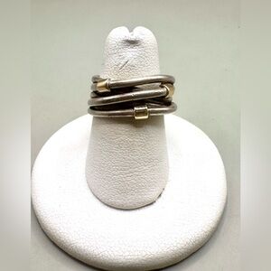 Pandora Sterling Silver 14K Gold Rope Wide Wrap Crossover Ring #190383